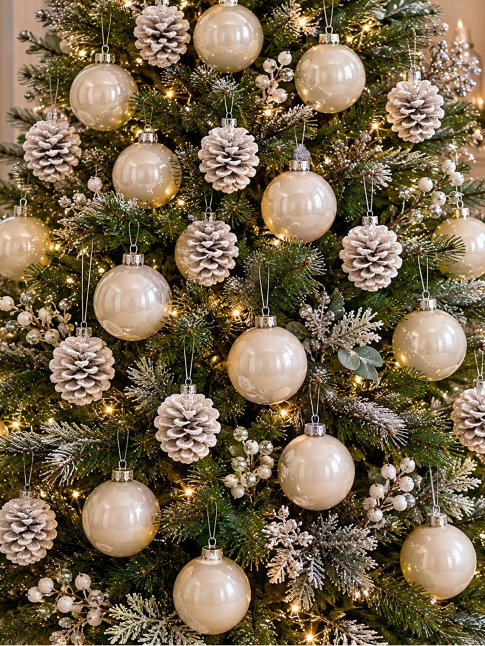 Glass Ornament Set Creamy Off-white